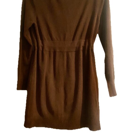 😊BCBG Maxazria Brown Sweater Coat Drawstring Gold Zipper Pockets Mid-thigh Sz L - Picture 12 of 14